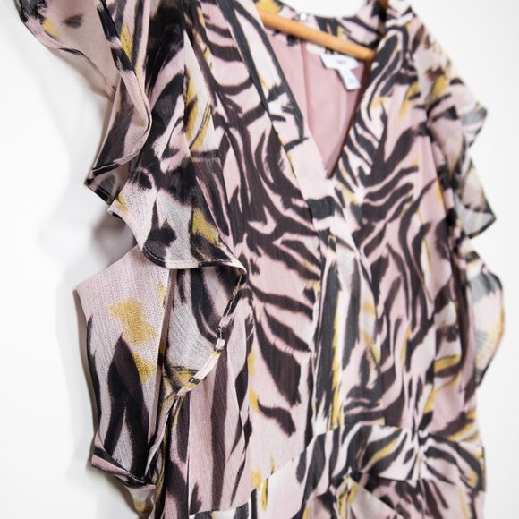 Flutter sleeve animal print chiffon dress pink black yellow size 8 - Picture 6 of 13